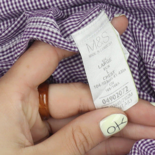 Marks and Spencer Men's Purple Check Short Sleeve Shirt L