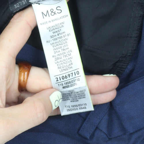 Marks and Spencer Men's Blue Regular Trousers 32