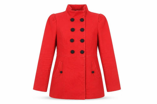 Front view of H&M Women's Red Cotton Pea Coat, size 12