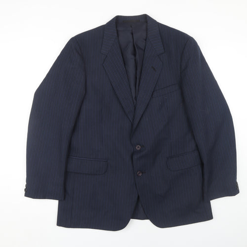 Men's Classic Blue Striped Wool Blazer - 40 S