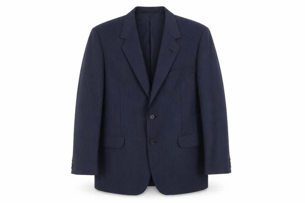 Front view of Men's Classic Blue Striped Wool Blazer - 40 S