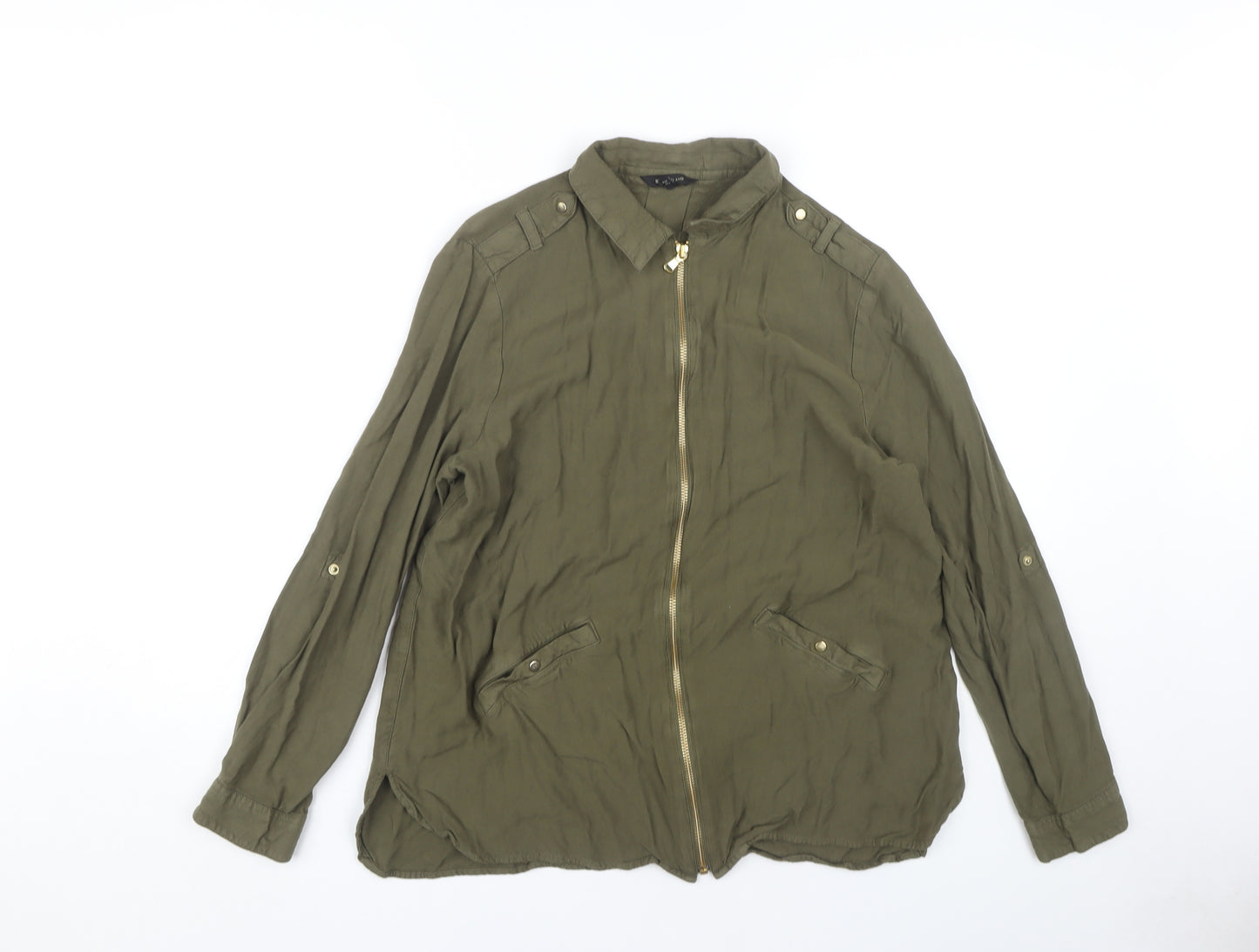 River Island Women's Green Zip Blouse - Size 14
