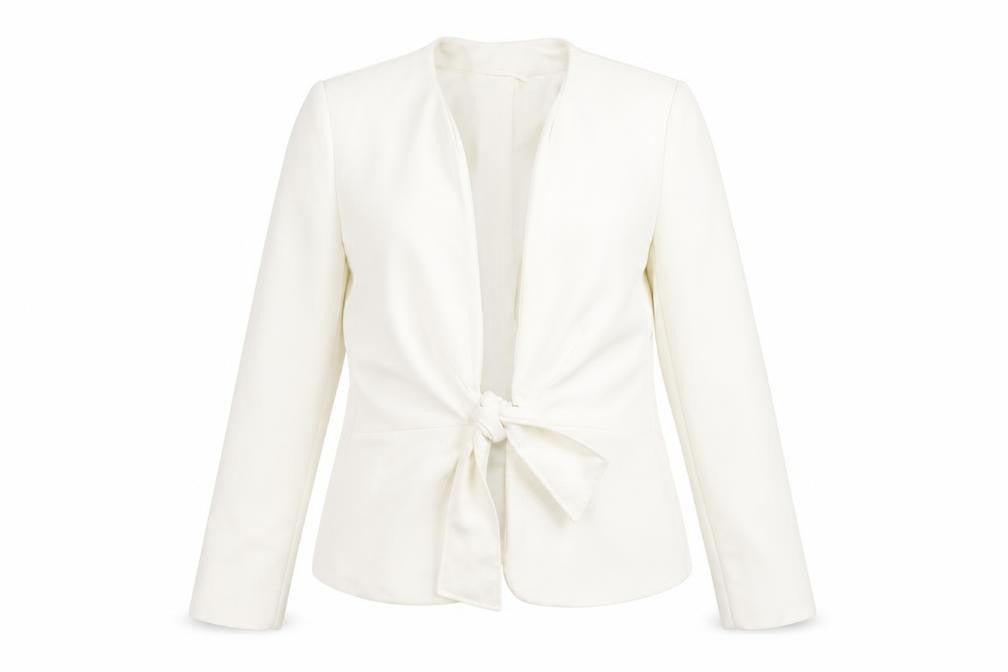 Front view of BHS Women's Ivory Belted Jacket, size 14, Formal