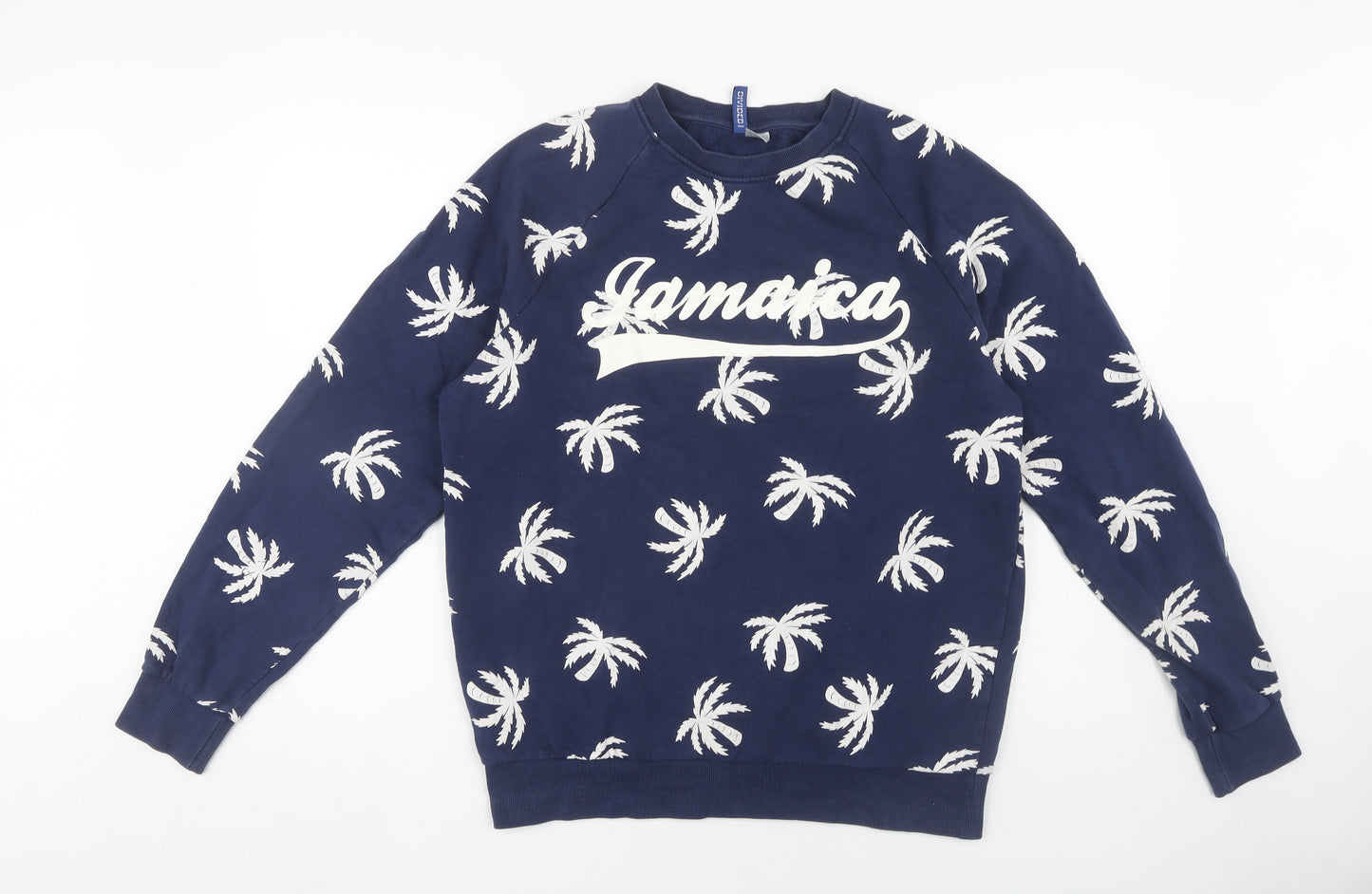 H&M Women's Blue Pullover Sweatshirt, M, Tropical Pattern