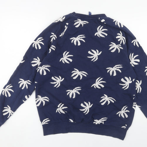 H&M Women's Blue Pullover Sweatshirt, M, Tropical Pattern
