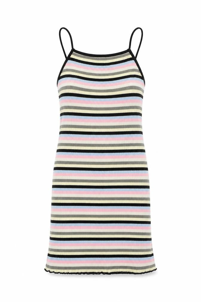 Front view of Topshop Women's Multicoloured Striped Slip Dress, size 10