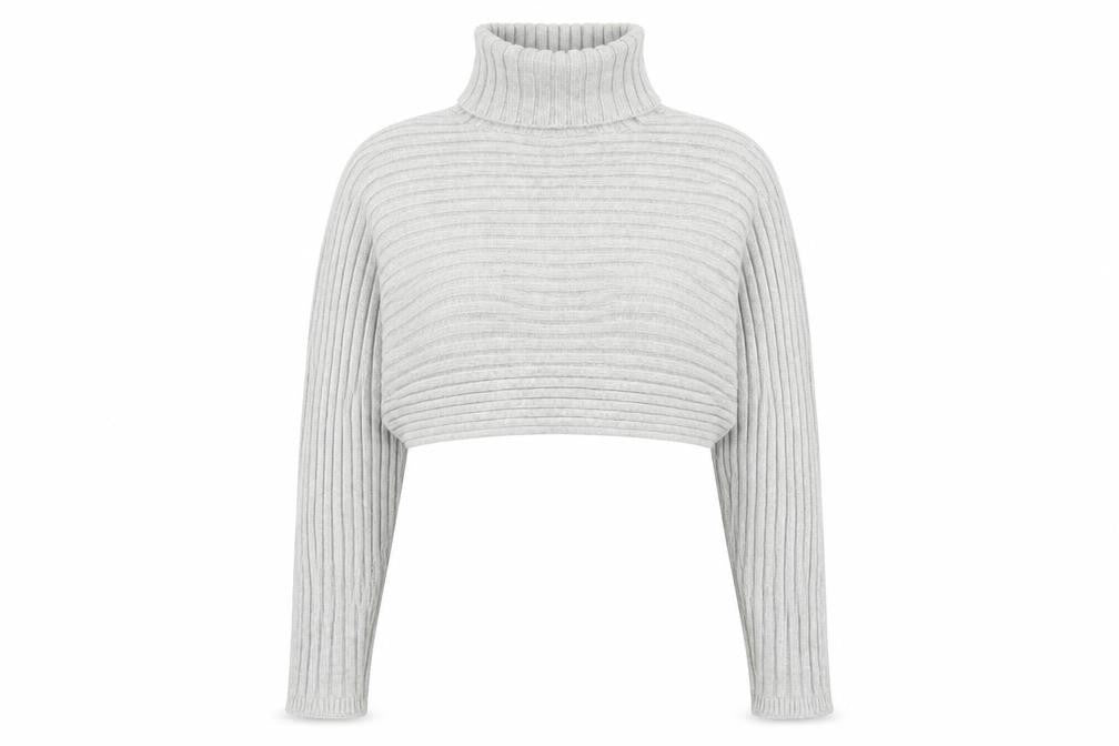 Front view of New Look Women's Grey Ribbed Roll Neck Jumper S