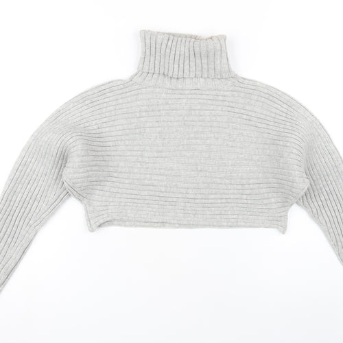 New Look Women's Grey Ribbed Roll Neck Jumper S