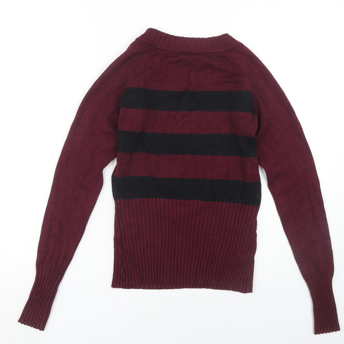 PattyBoutik Women's Red Striped V-Neck Jumper L