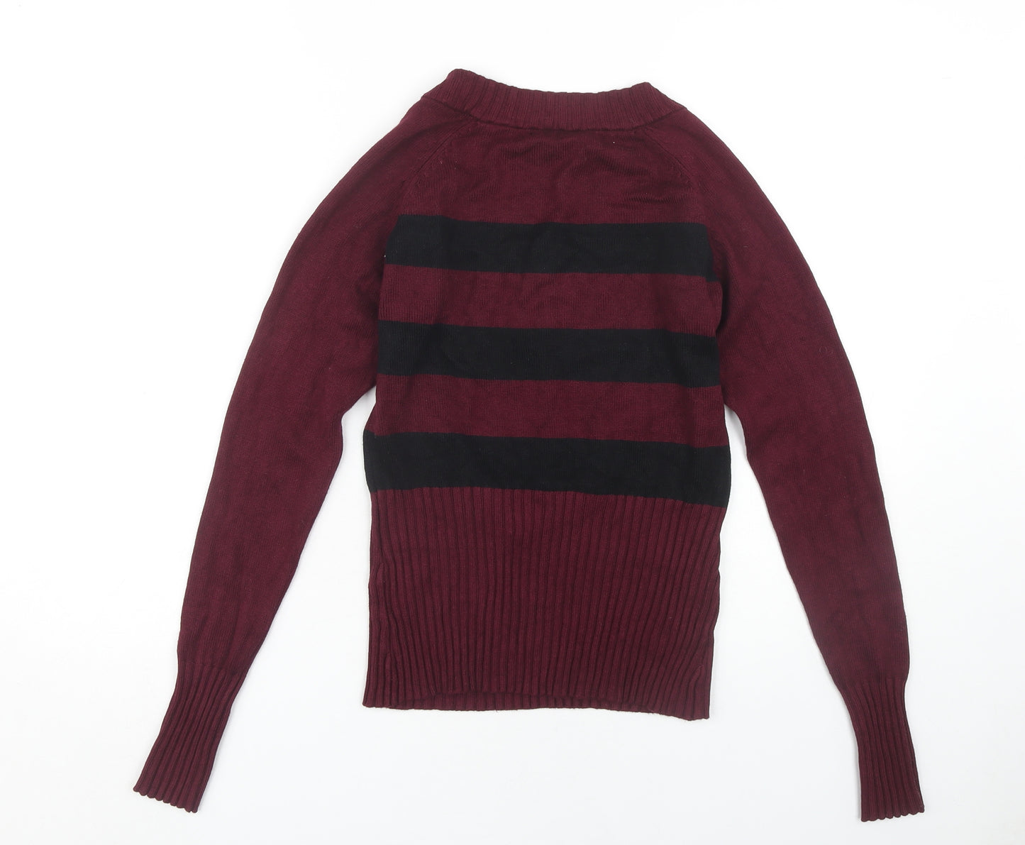 PattyBoutik Women's Red Striped V-Neck Jumper L