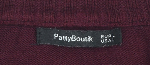 PattyBoutik Women's Red Striped V-Neck Jumper L