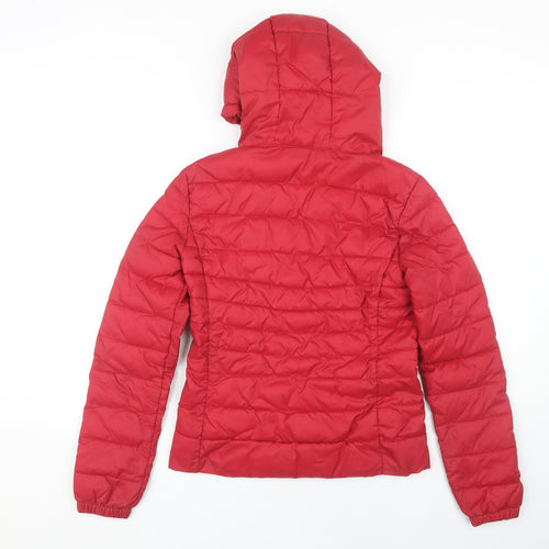 ONLY Women's Red Puffer Jacket, Size S, Hooded Zip