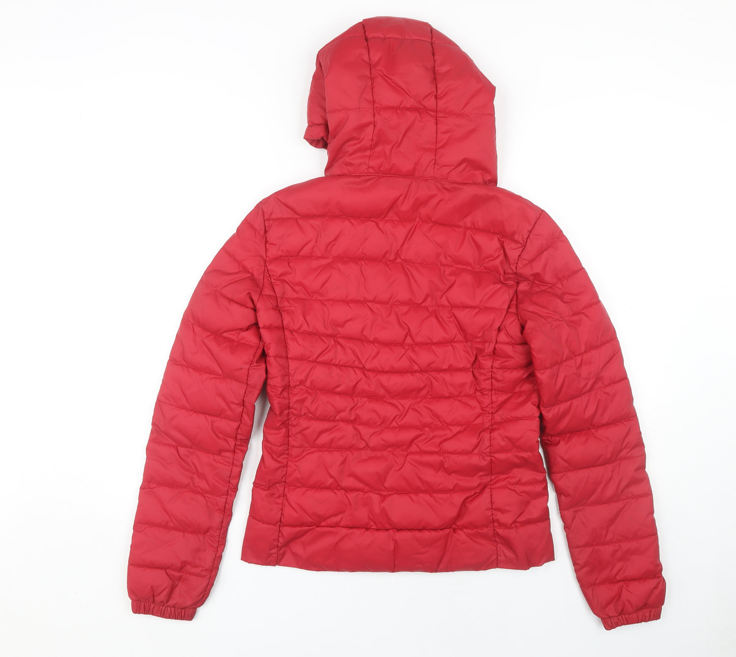 ONLY Women's Red Puffer Jacket, Size S, Hooded Zip