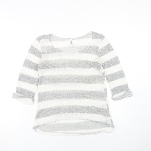 Next Women Grey Striped Pullover Jumper Size 10