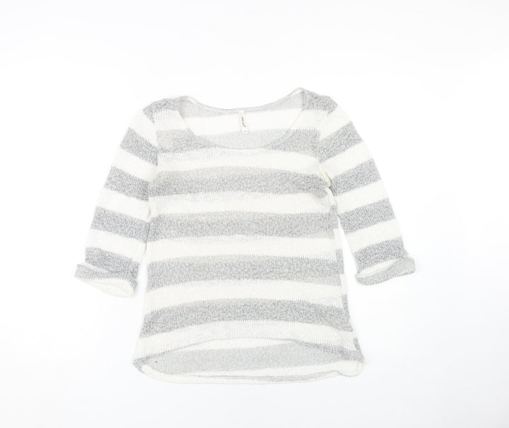 Next Women Grey Striped Pullover Jumper Size 10