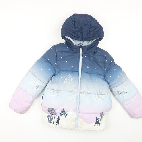 Disney Girls Blue Frozen Puffer Jacket 7-8 Years