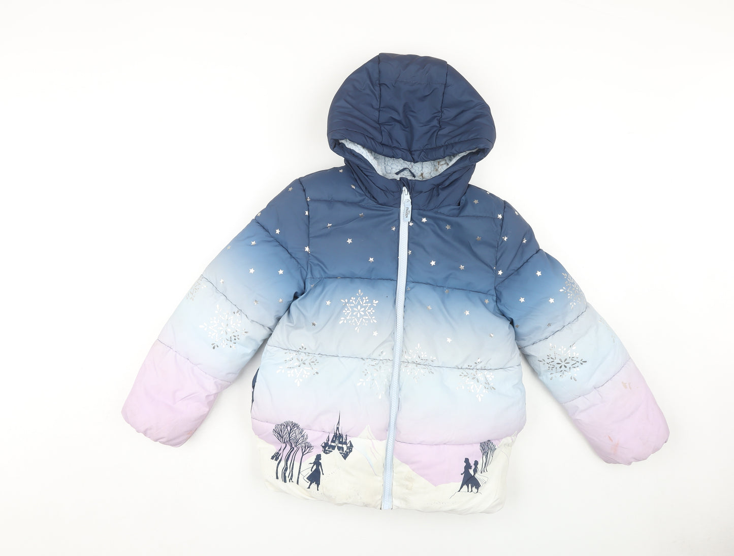 Disney Girls Blue Frozen Puffer Jacket 7-8 Years