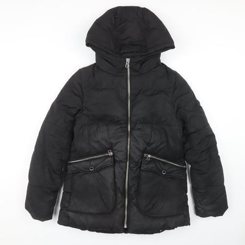 Zara Girls Black Puffer Jacket 13-14 Years With Hood