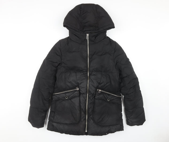 Zara Girls Black Puffer Jacket 13-14 Years With Hood