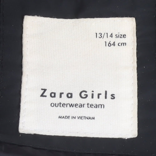 Zara Girls Black Puffer Jacket 13-14 Years With Hood