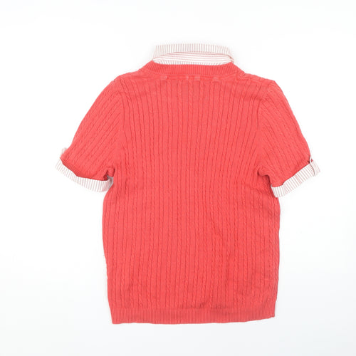 Maine Women's Red V-Neck Cotton Short Sleeve Sweater