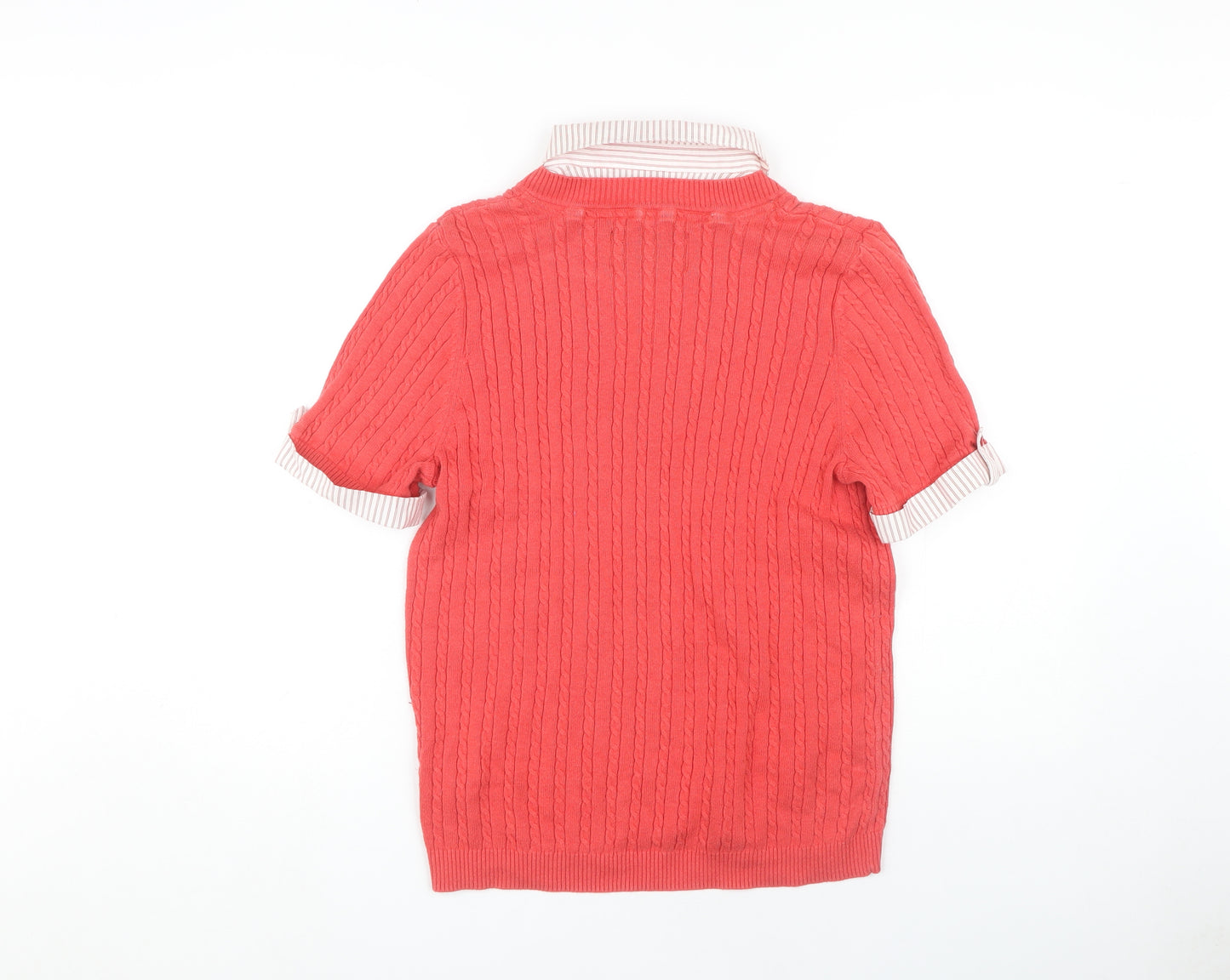 Maine Women's Red V-Neck Cotton Short Sleeve Sweater