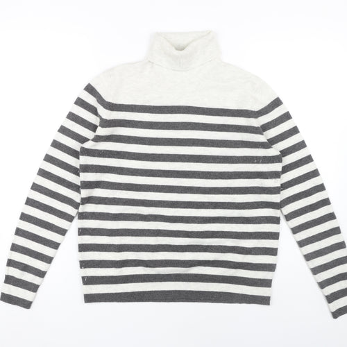 Marks and Spencer Women's Grey Striped Roll Neck Jumper