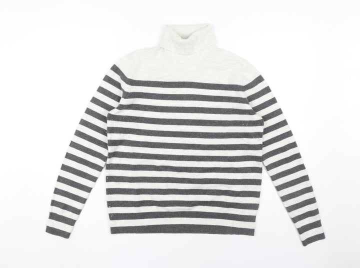 Marks and Spencer Women's Grey Striped Roll Neck Jumper