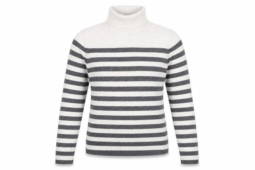 Front view of Marks & Spencer Women's Grey Striped Roll Neck Jumper