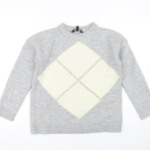 Lipsy Women's Grey Argyle Pullover Jumper Size 8