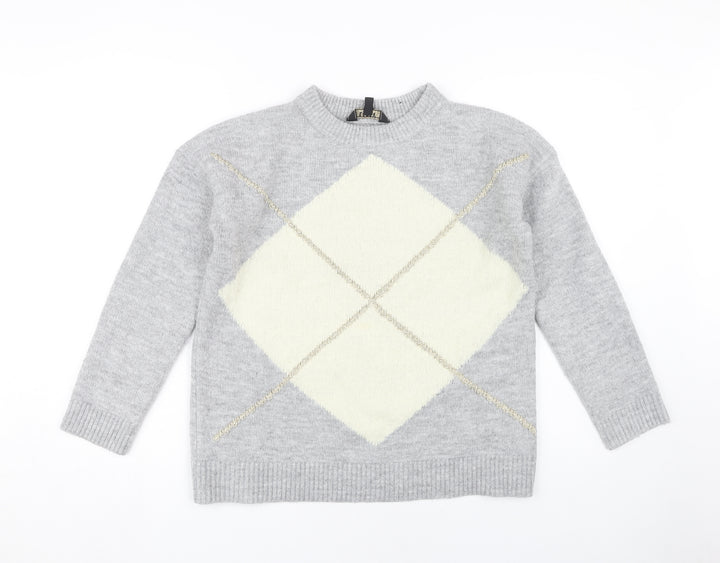 Lipsy Women's Grey Argyle Pullover Jumper Size 8