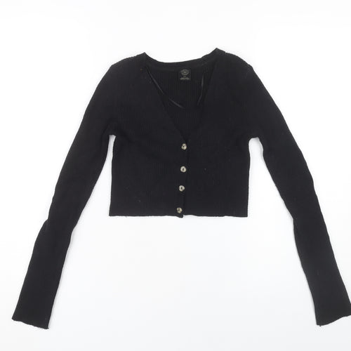 Women's Black Slim Fit V-Neck Cardigan, Size S, Knit