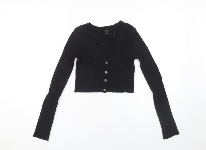 Women's Black Slim Fit V-Neck Cardigan, Size S, Knit