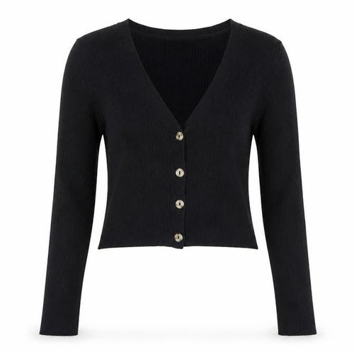 Women's Black Slim Fit V-Neck Cardigan, Size S, Knit