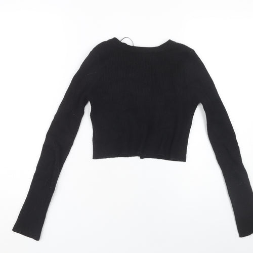 Women's Black Slim Fit V-Neck Cardigan, Size S, Knit