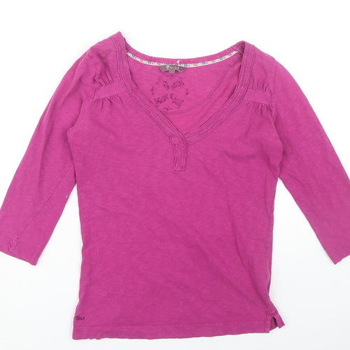 Fat Face Women's Pink V-Neck T-Shirt Size 10