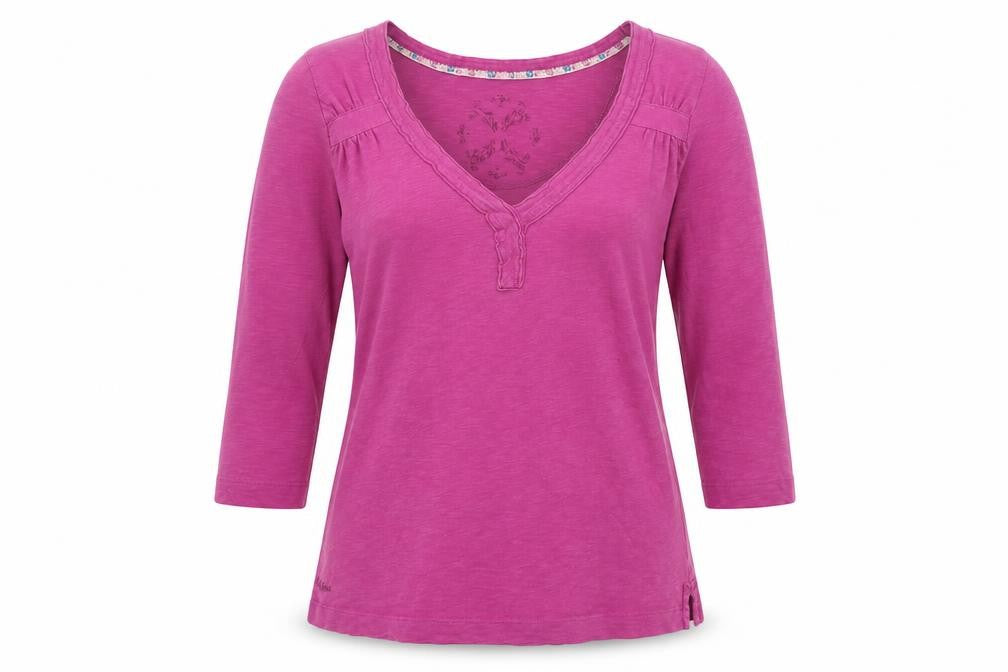 Front view of FatFace Women's Pink V-Neck T-Shirt, size 10