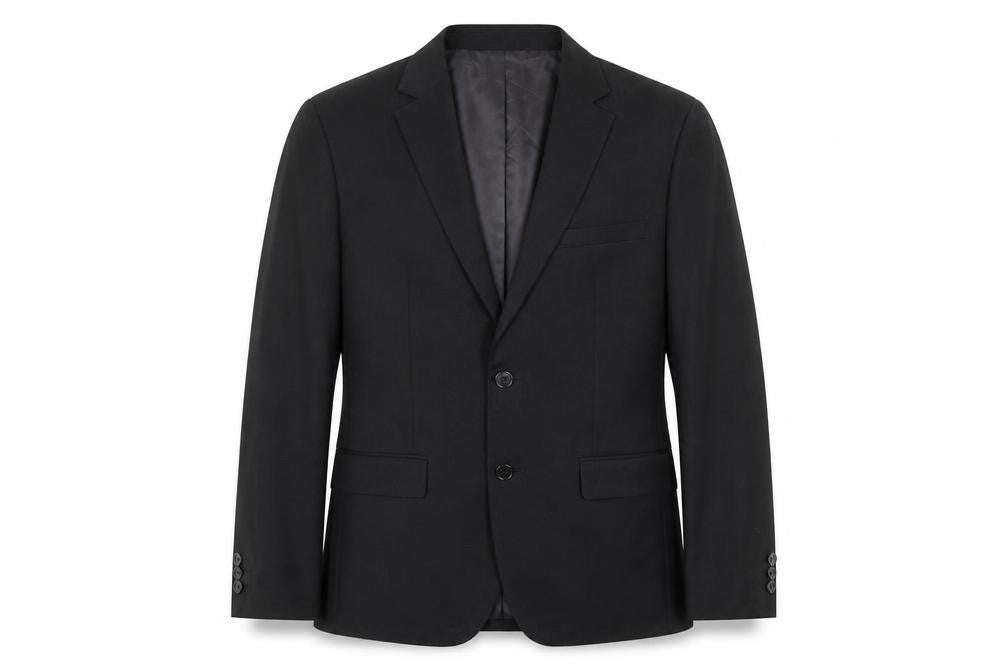 Front view of Moss London Men's Black Slim Fit Blazer, size 36R