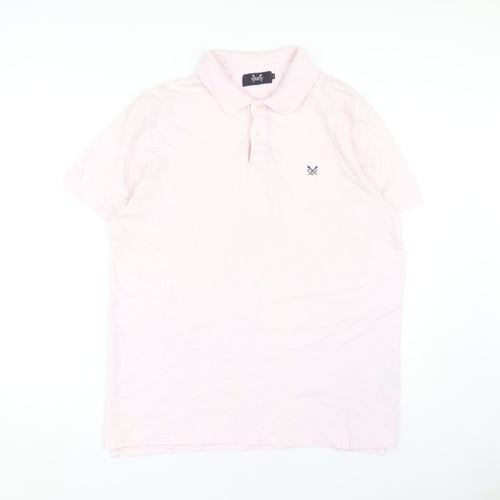 Crew Clothing Co. Men's Pink Polo, Size L, Logo Accent