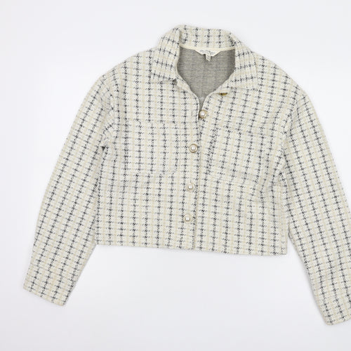 Miss Selfridge Women's Grey Check Cropped Jacket Size 10