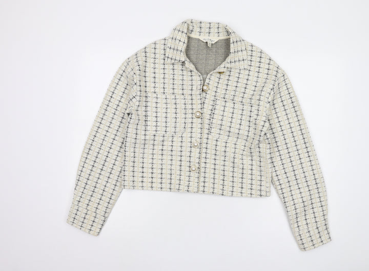 Miss Selfridge Women's Grey Check Cropped Jacket Size 10