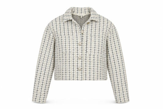 Front view of Miss Selfridge Women's Grey Check Cropped Jacket, size 10
