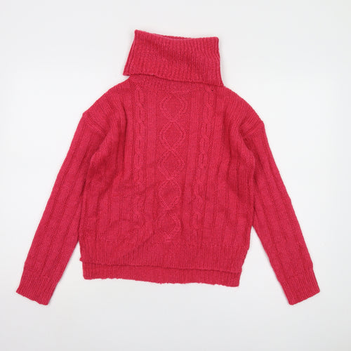 ODD London Women's Pink Roll Neck Cable-Knit Jumper M