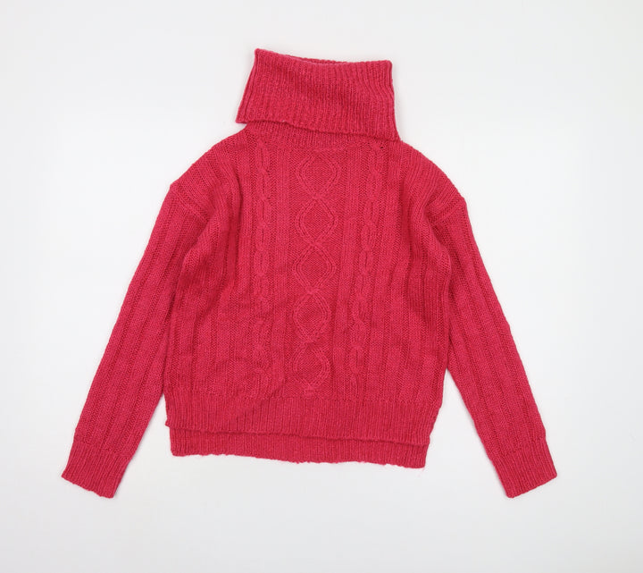 ODD London Women's Pink Roll Neck Cable-Knit Jumper M