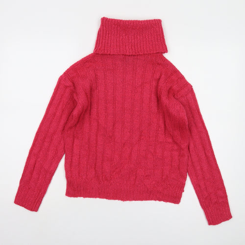 ODD London Women's Pink Roll Neck Cable-Knit Jumper M