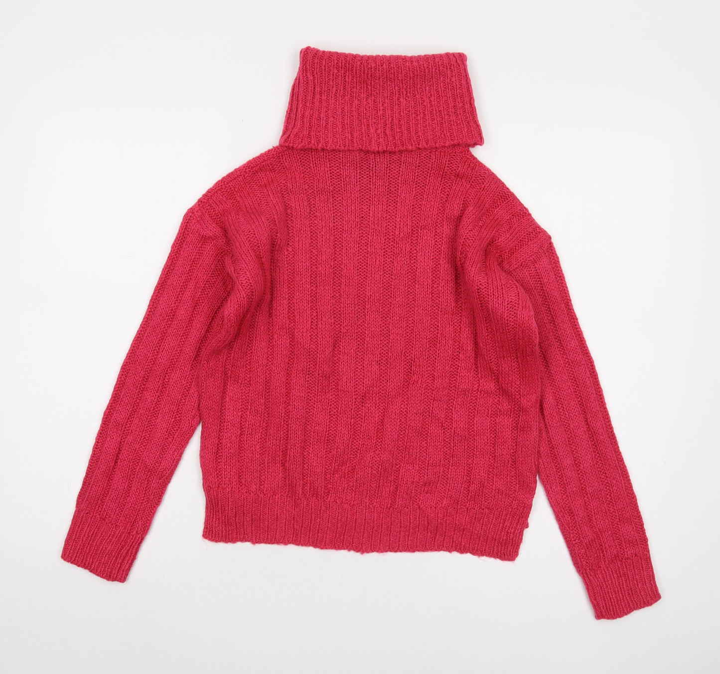 ODD London Women's Pink Roll Neck Cable-Knit Jumper M
