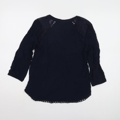 Warehouse Women's Blue V-Neck Lace Accent Top Size 10