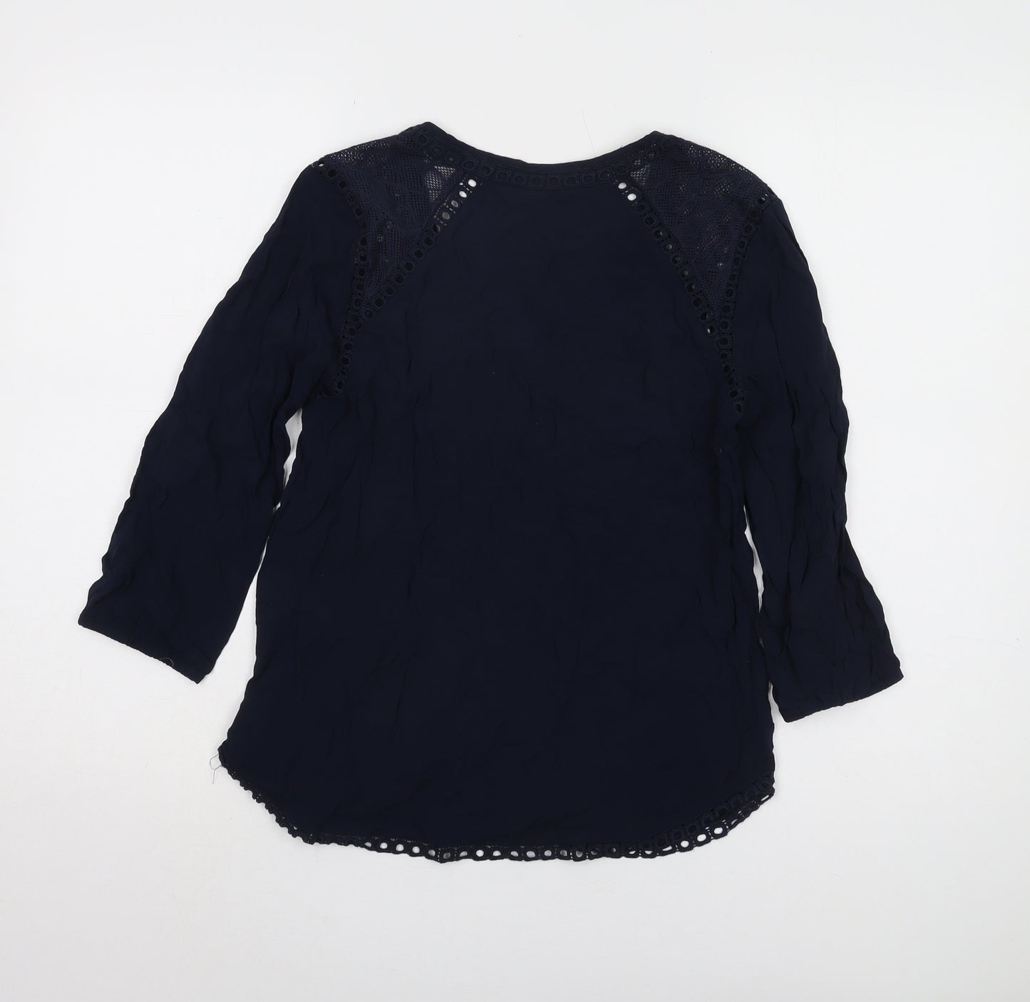 Warehouse Women's Blue V-Neck Lace Accent Top Size 10