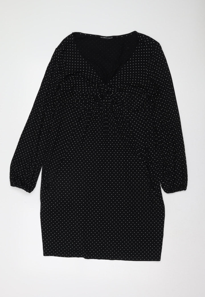 Wallis Women's Black Polka Dot Viscose Sheath Dress Size 12
