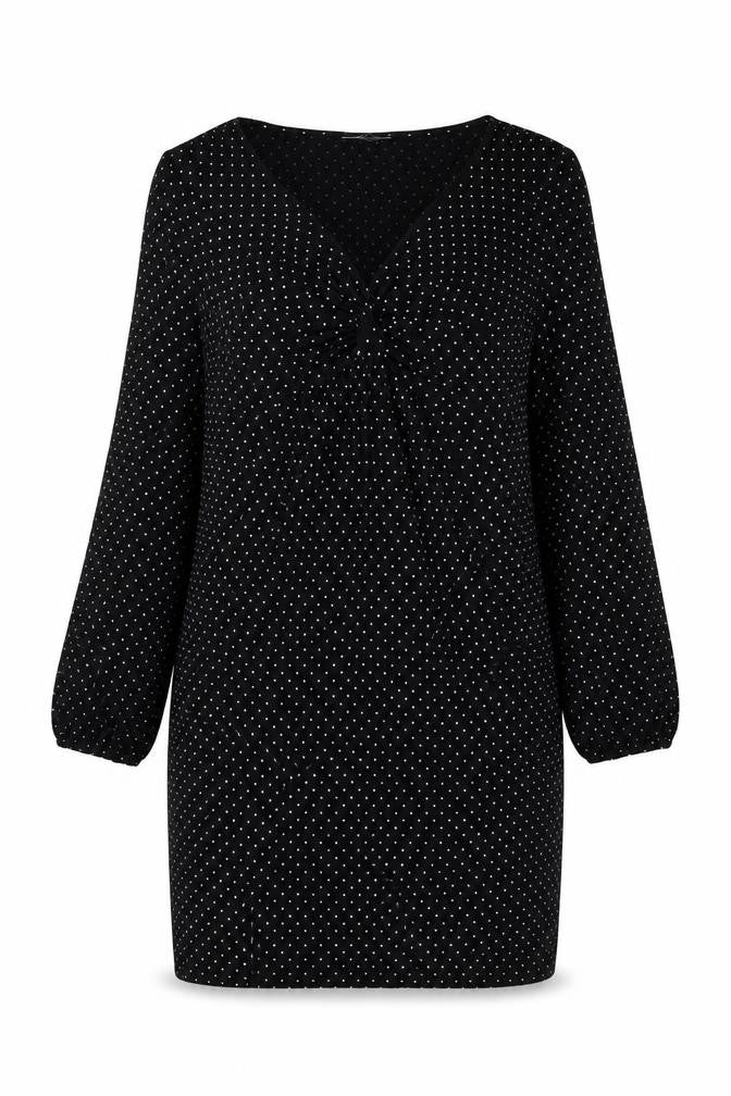 Front view of Wallis Women's Black Polka Dot Viscose Sheath Dress, size 12